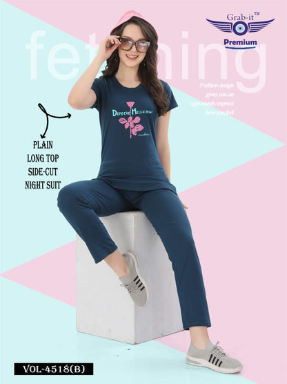 Plain Vol 4518 B Grab It Sinker Kurta Night Suits Supplier