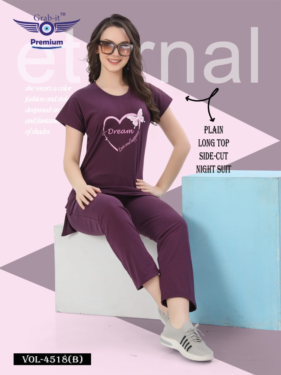 Plain Vol 4518 B Grab It Sinker Kurta Night Suits Supplier