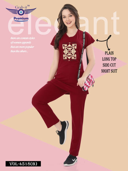 Plain Vol 4518 B Grab It Sinker Kurta Night Suits Supplier