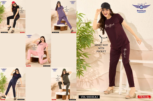 Plain Vol 9003 A Grab It Tencil Pyjama Night Suits Wholesale