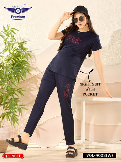 Plain Vol 9003 A Grab It Tencil Pyjama Night Suits Wholesale