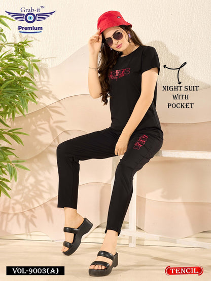 Plain Vol 9003 A Grab It Tencil Pyjama Night Suits Wholesale
