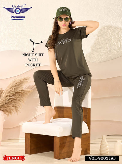 Plain Vol 9003 A Grab It Tencil Pyjama Night Suits Wholesale