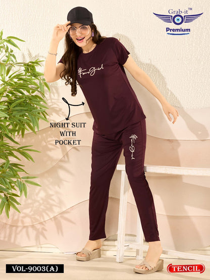 Plain Vol 9003 A Grab It Tencil Pyjama Night Suits Wholesale
