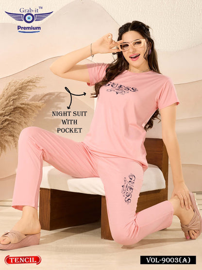 Plain Vol 9003 A Grab It Tencil Pyjama Night Suits Wholesale