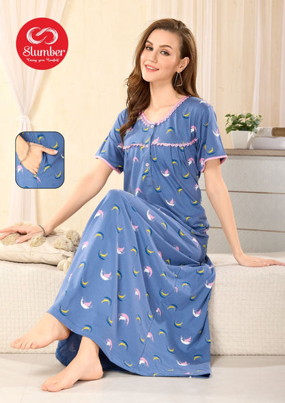 Pleated Design Slumber Cotton Night Gowns Exporter Gujarat
