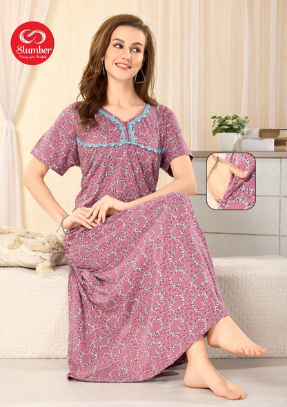 Pleated Design Slumber Cotton Night Gowns Exporter Gujarat