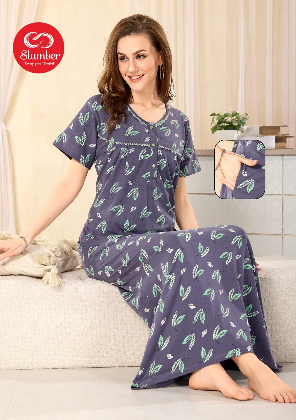 Pleated Design Slumber Cotton Night Gowns Exporter Gujarat