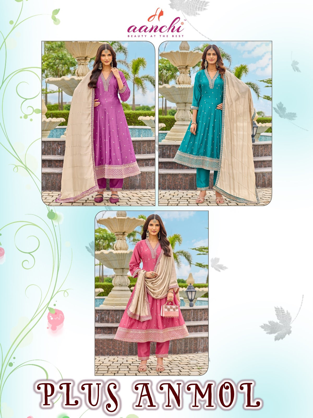 Plus Anmol Aanchi Vichitra Silk Readymade Anarkali Suits Wholesale Rate