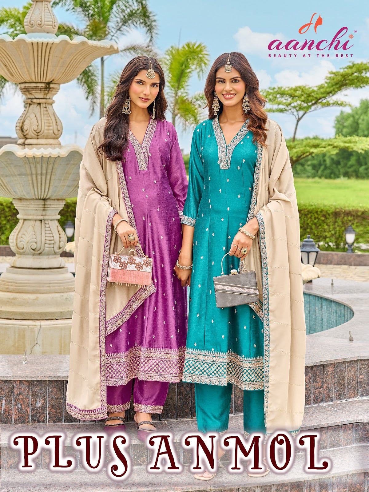 Plus Anmol Aanchi Vichitra Silk Readymade Anarkali Suits Wholesale Rate