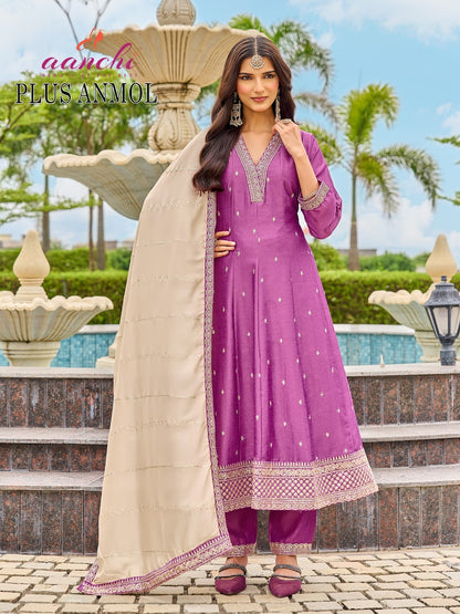 Plus Anmol Aanchi Vichitra Silk Readymade Anarkali Suits Wholesale Rate