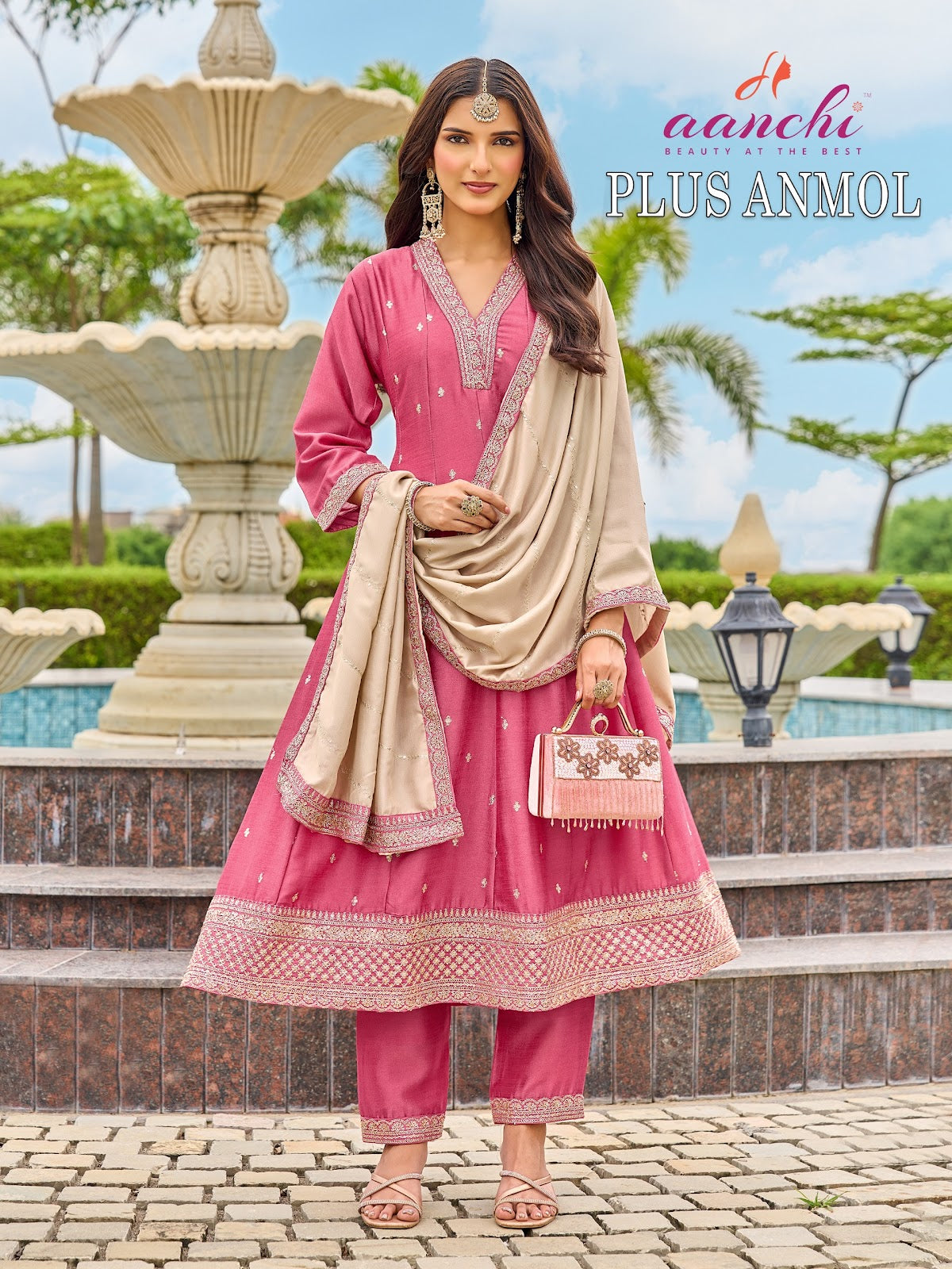 Plus Anmol Aanchi Vichitra Silk Readymade Anarkali Suits Wholesale Rate