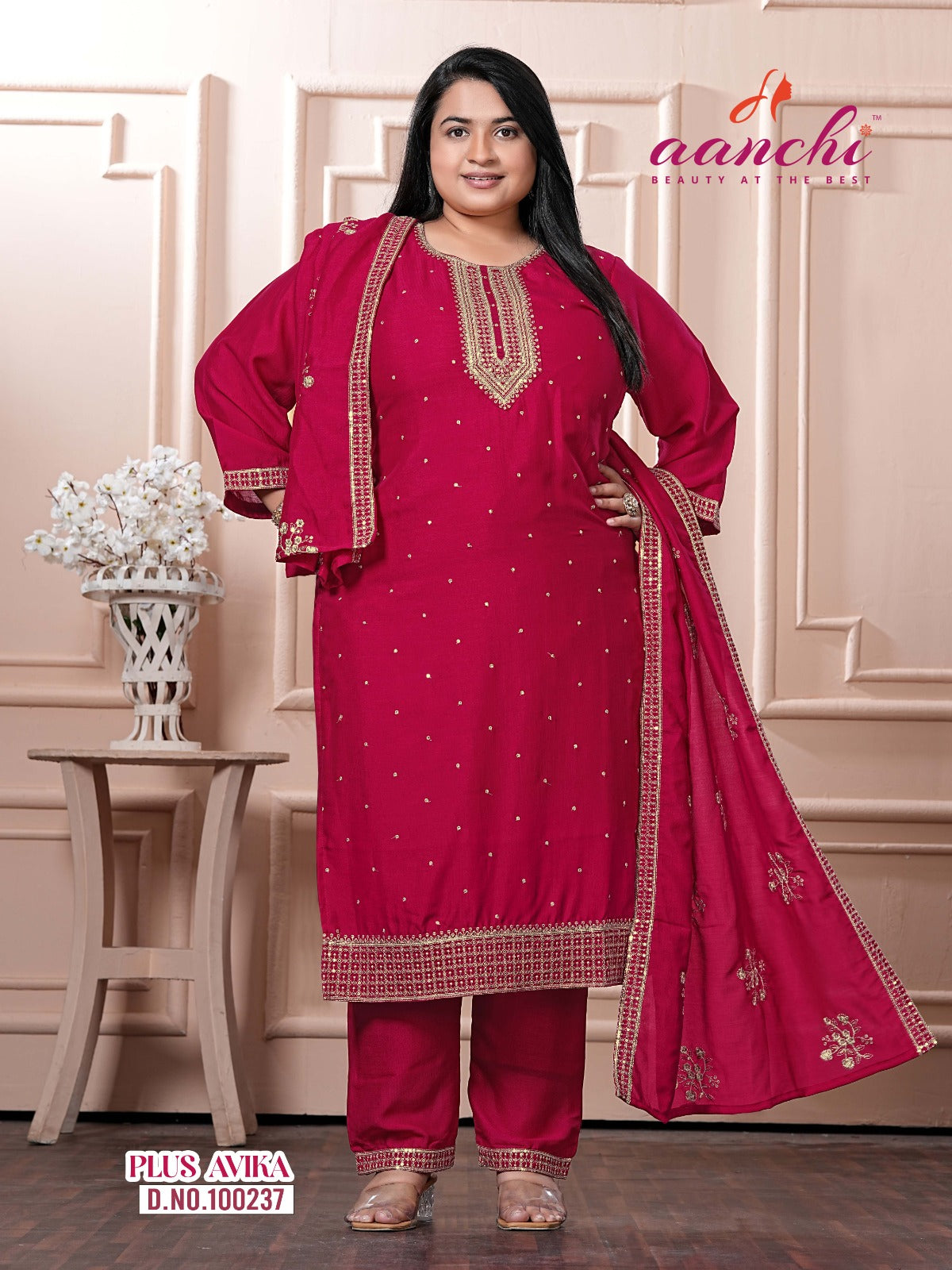 Plus Avika Aanchi Vichitra Silk Readymade Pant Style Suits Wholesaler India