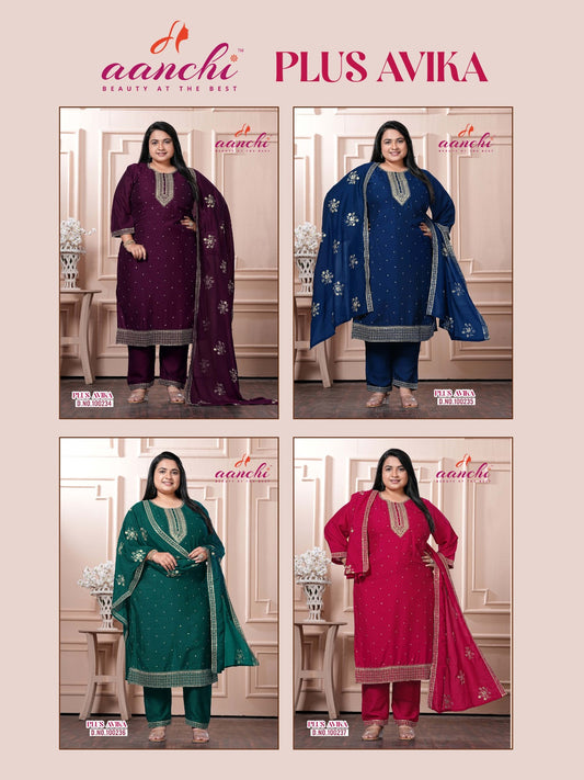 Plus Avika Aanchi Vichitra Silk Readymade Pant Style Suits Wholesaler India