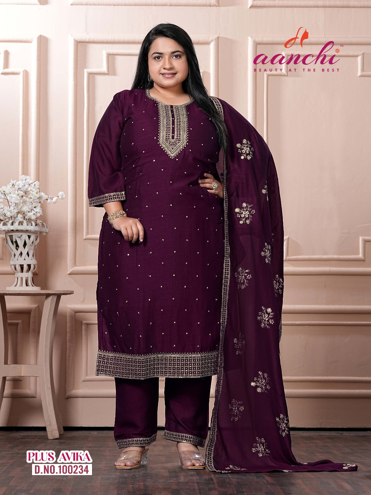Plus Avika Aanchi Vichitra Silk Readymade Pant Style Suits Wholesaler India