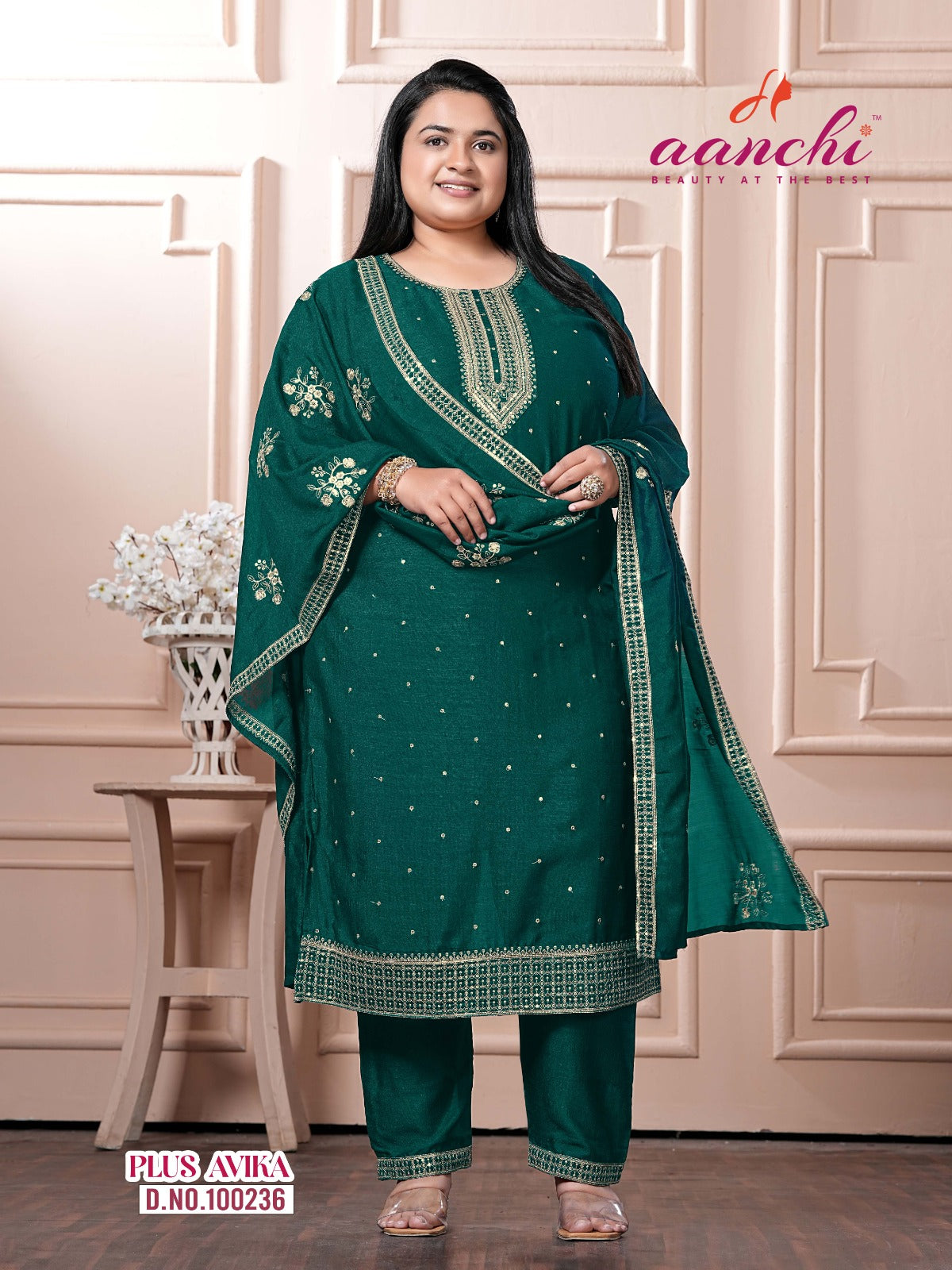 Plus Avika Aanchi Vichitra Silk Readymade Pant Style Suits Wholesaler India