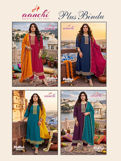 Plus Bindu Aanchi Vichitra Silk Readymade Anarkali Suits Manufacturer Ahmedabad