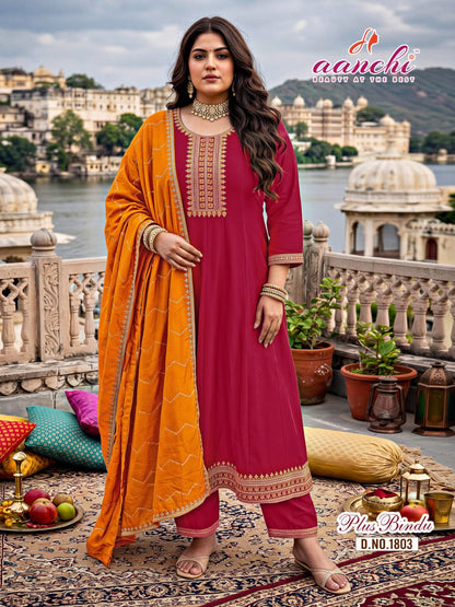 Plus Bindu Aanchi Vichitra Silk Readymade Anarkali Suits Manufacturer Ahmedabad