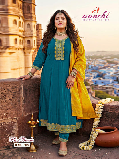 Plus Bindu Aanchi Vichitra Silk Readymade Anarkali Suits Manufacturer Ahmedabad