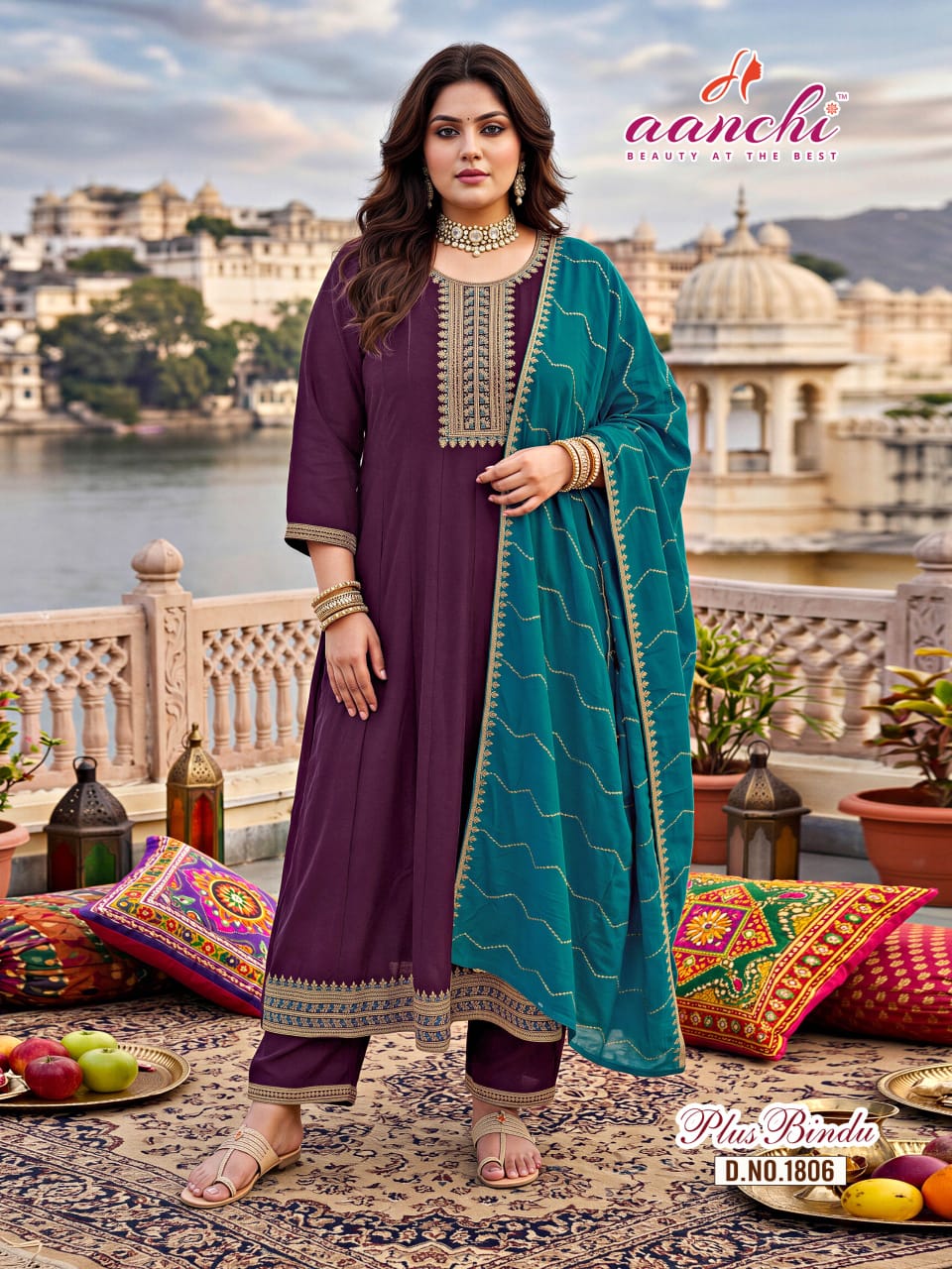 Plus Bindu Aanchi Vichitra Silk Readymade Anarkali Suits Manufacturer Ahmedabad