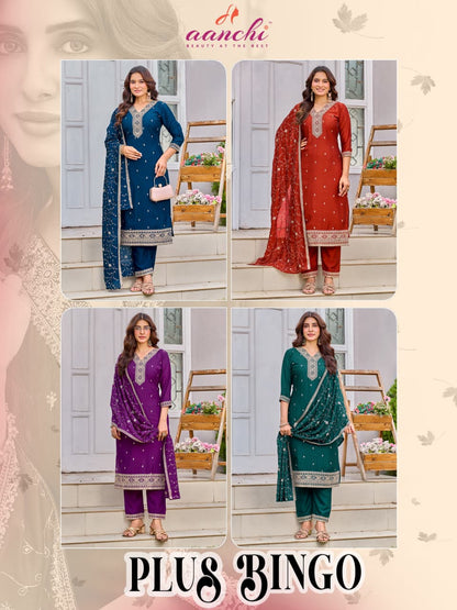 Plus Bingo Aanchi Vichitra Silk Readymade Pant Style Suits Manufacturer Gujarat