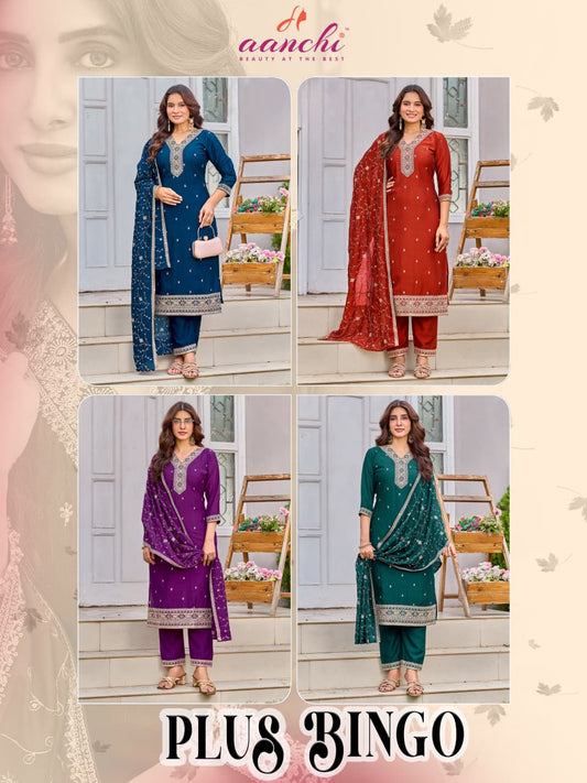 Plus Bingo Aanchi Vichitra Silk Readymade Pant Style Suits Manufacturer Gujarat