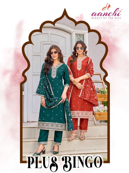 Plus Bingo Aanchi Vichitra Silk Readymade Pant Style Suits Manufacturer Gujarat