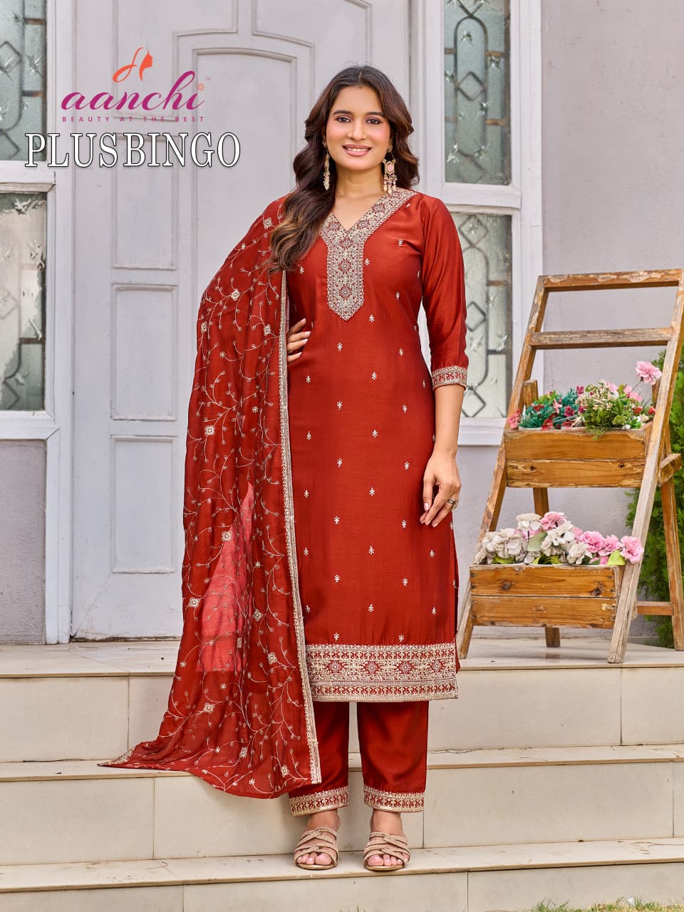Plus Bingo Aanchi Vichitra Silk Readymade Pant Style Suits Manufacturer Gujarat