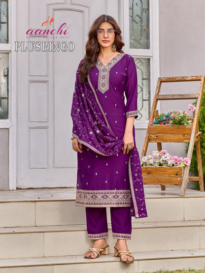 Plus Bingo Aanchi Vichitra Silk Readymade Pant Style Suits Manufacturer Gujarat