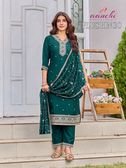 Plus Bingo Aanchi Vichitra Silk Readymade Pant Style Suits Manufacturer Gujarat