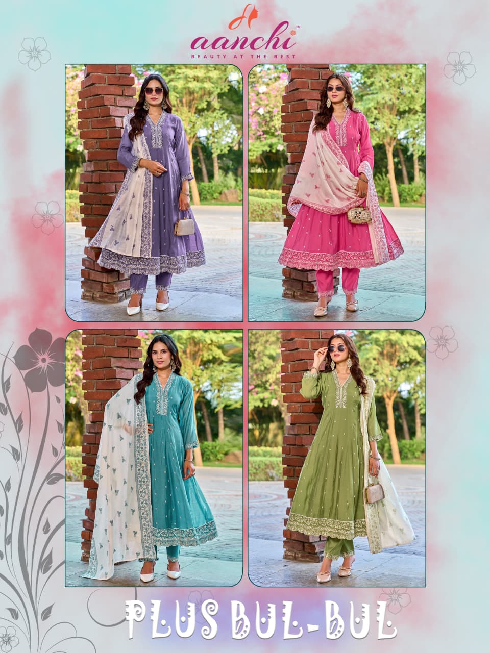Plus Bul Bul Aanchi Mul Chanderi Readymade Anarkali Suits Exporter Ahmedabad