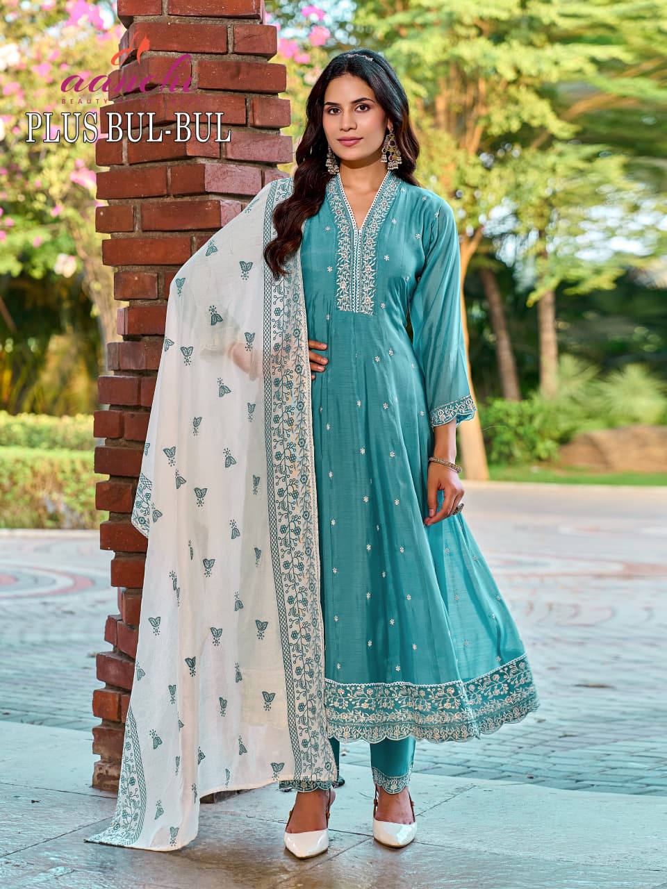 Plus Bul Bul Aanchi Mul Chanderi Readymade Anarkali Suits Exporter Ahmedabad