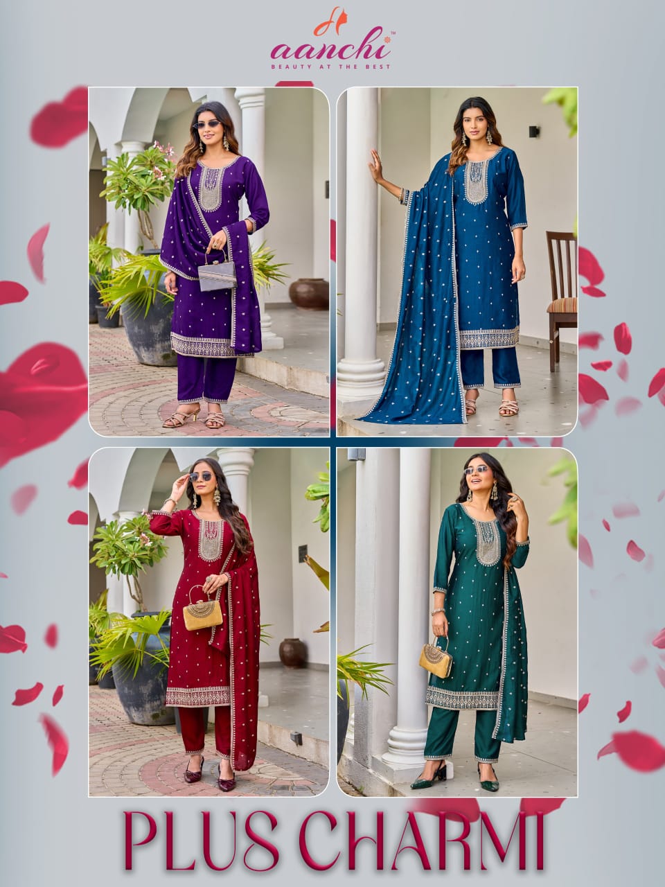 Plus Charmi Aanchi Vichitra Silk Readymade Pant Style Suits Supplier