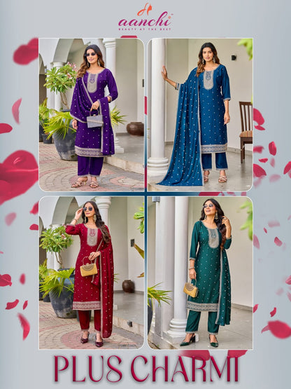 Plus Charmi Aanchi Vichitra Silk Readymade Pant Style Suits Supplier