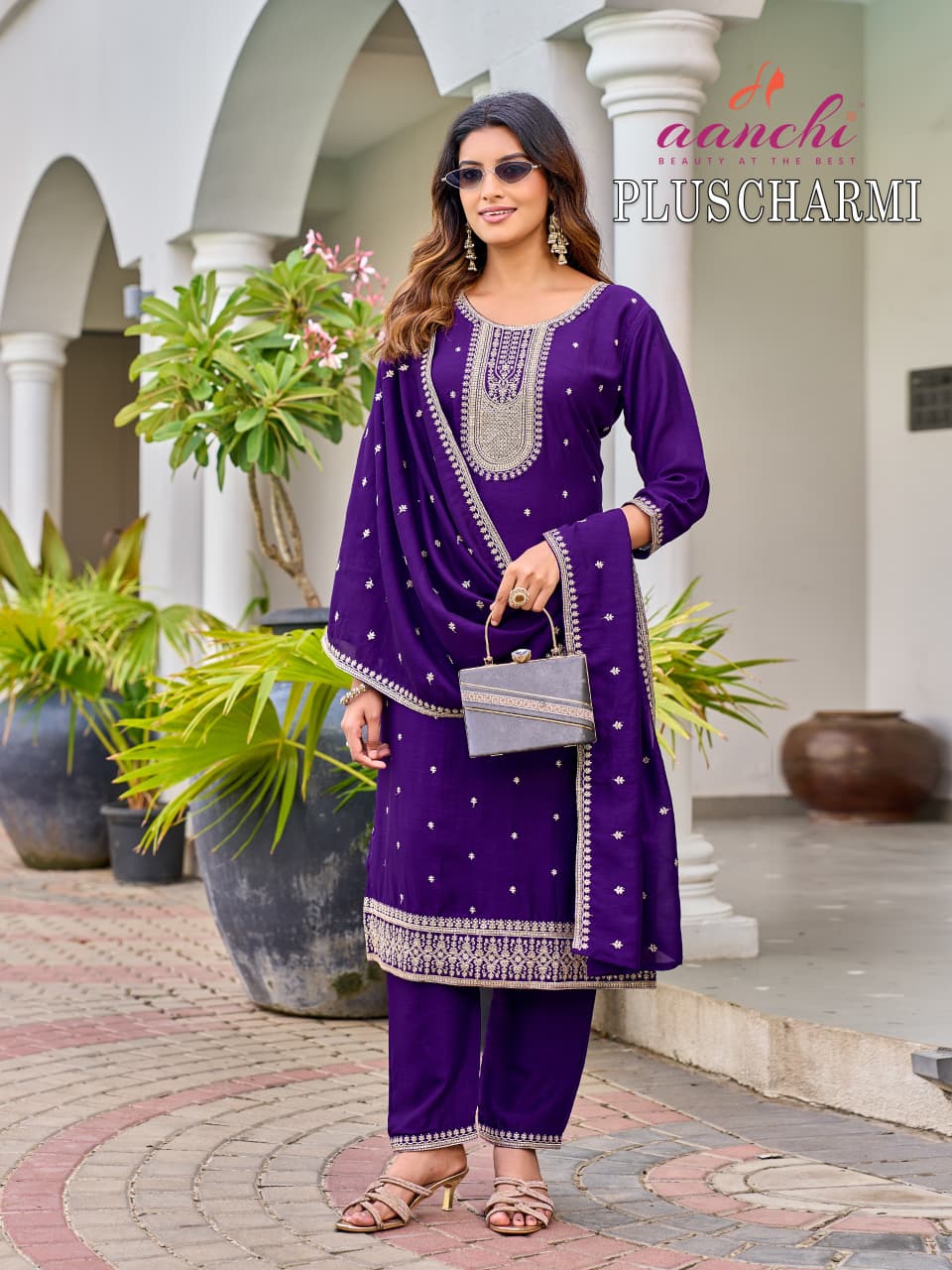 Plus Charmi Aanchi Vichitra Silk Readymade Pant Style Suits Supplier
