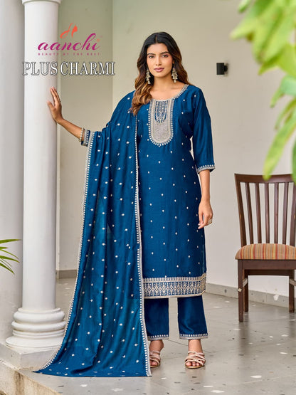 Plus Charmi Aanchi Vichitra Silk Readymade Pant Style Suits Supplier