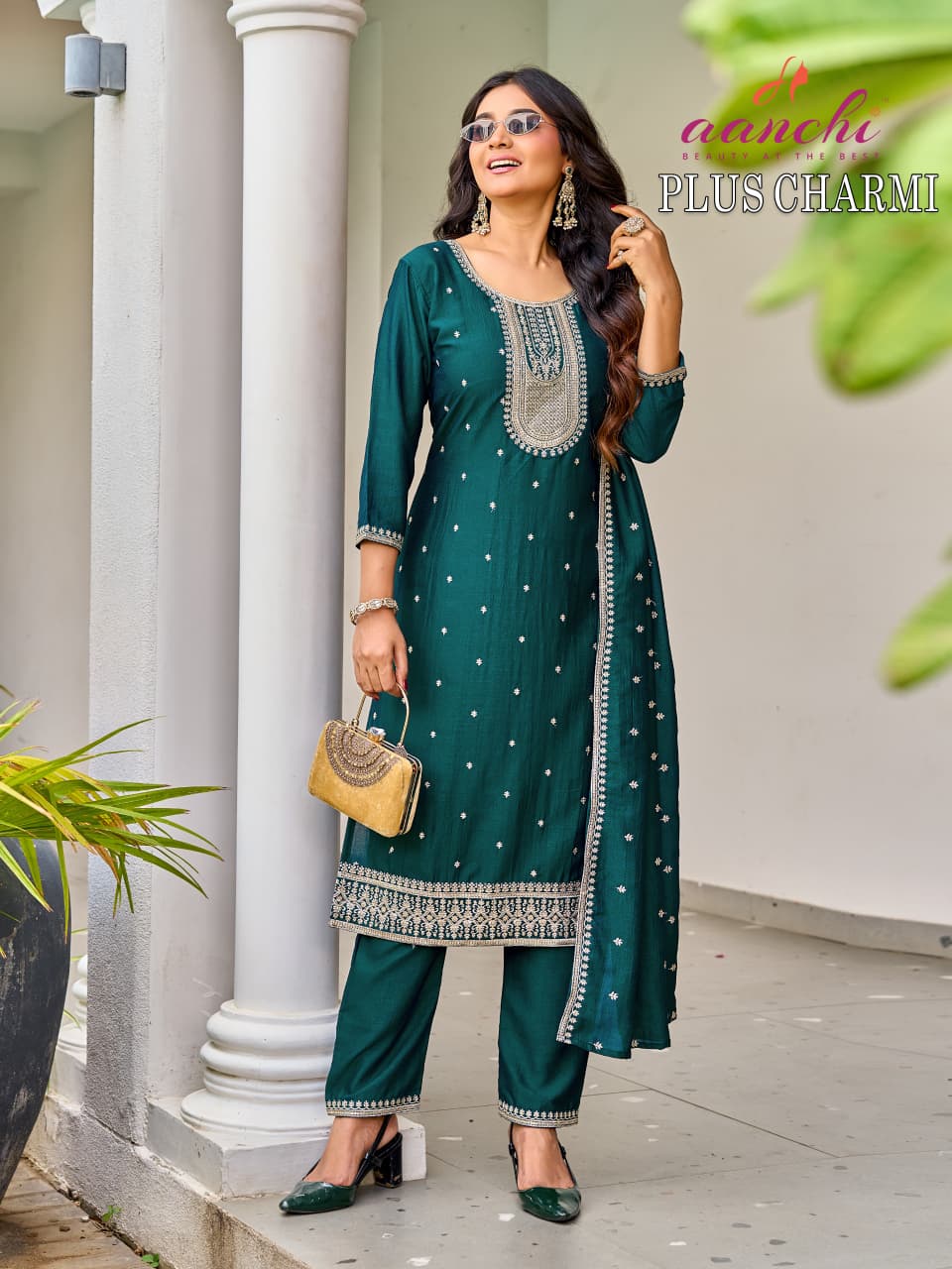 Plus Charmi Aanchi Vichitra Silk Readymade Pant Style Suits Supplier
