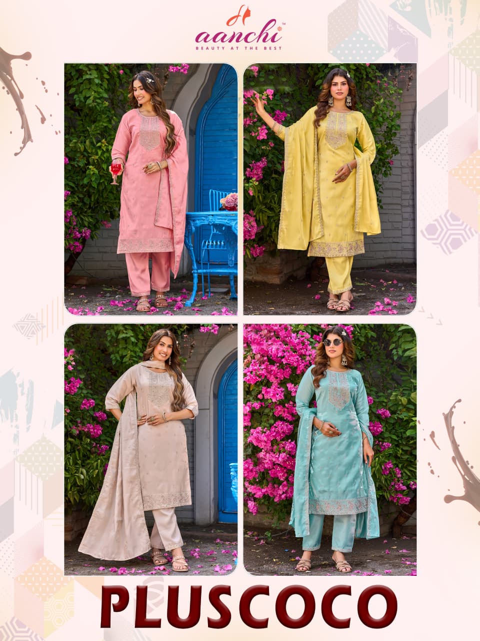 Plus Coco Aanchi Glass Roman Readymade Pant Style Suits Wholesaler Ahmedabad