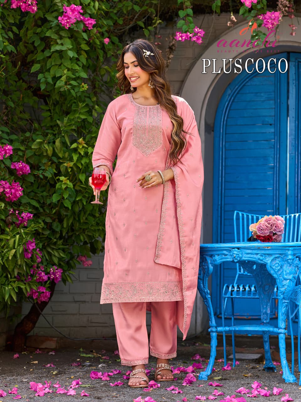 Plus Coco Aanchi Glass Roman Readymade Pant Style Suits Wholesaler Ahmedabad