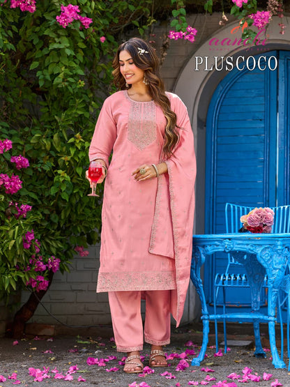 Plus Coco Aanchi Glass Roman Readymade Pant Style Suits Wholesaler Ahmedabad