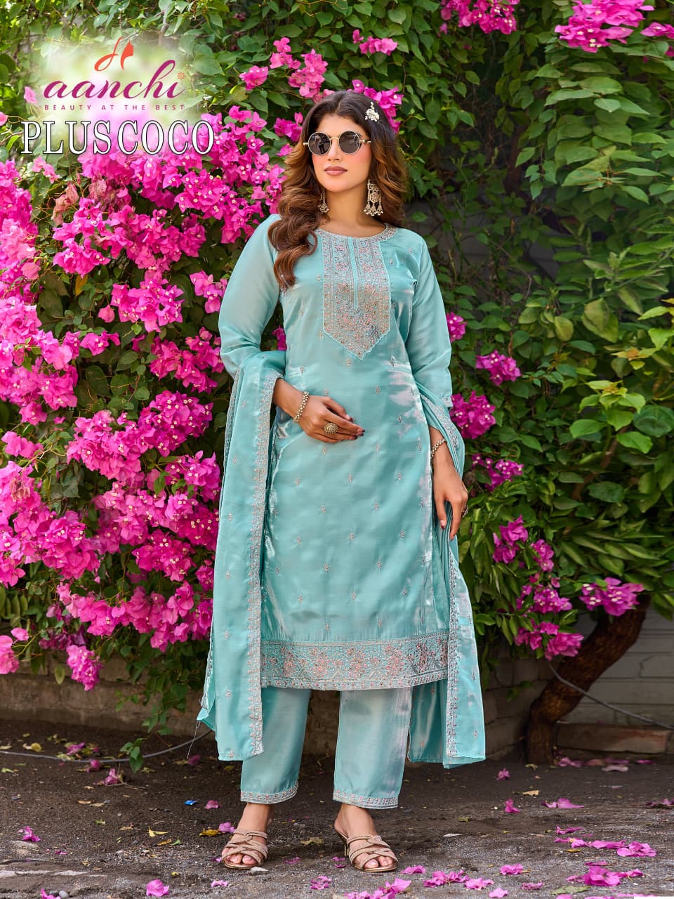 Plus Coco Aanchi Glass Roman Readymade Pant Style Suits Wholesaler Ahmedabad