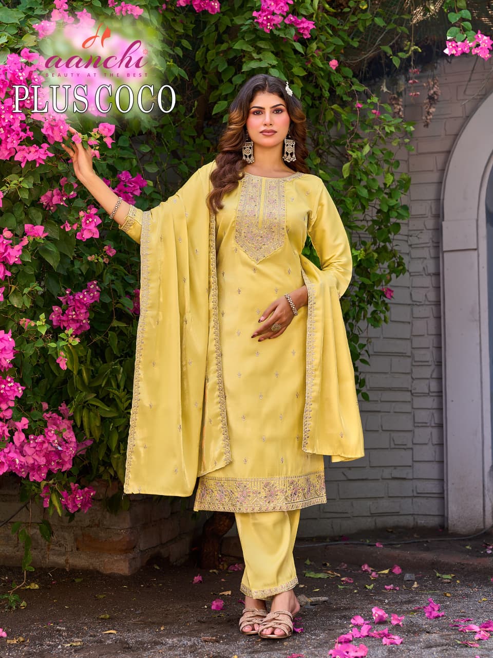 Plus Coco Aanchi Glass Roman Readymade Pant Style Suits Wholesaler Ahmedabad