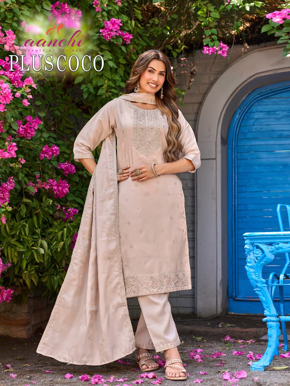 Plus Coco Aanchi Glass Roman Readymade Pant Style Suits Wholesaler Ahmedabad