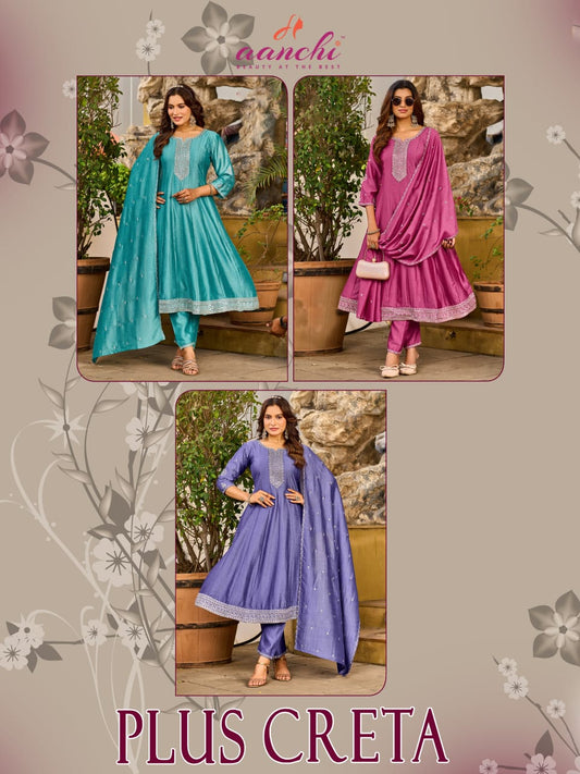 Plus Creta Aanchi Vichitra Silk Readymade Anarkali Suits Wholesaler India