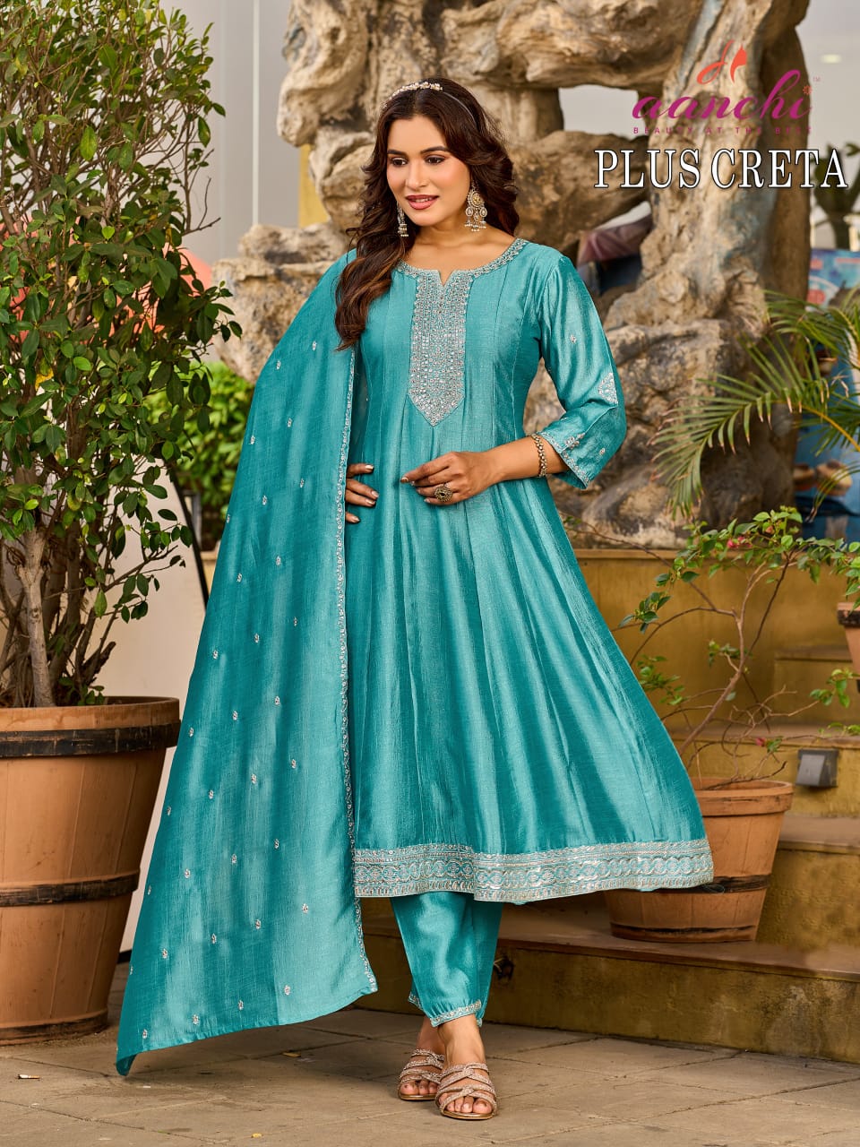 Plus Creta Aanchi Vichitra Silk Readymade Anarkali Suits Wholesaler India