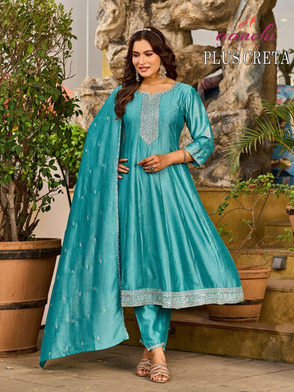 Plus Creta Aanchi Vichitra Silk Readymade Anarkali Suits Wholesaler India