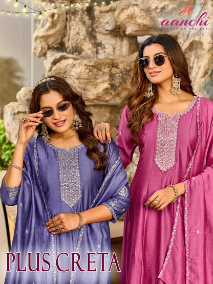 Plus Creta Aanchi Vichitra Silk Readymade Anarkali Suits Wholesaler India