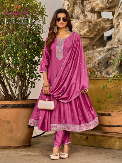 Plus Creta Aanchi Vichitra Silk Readymade Anarkali Suits Wholesaler India