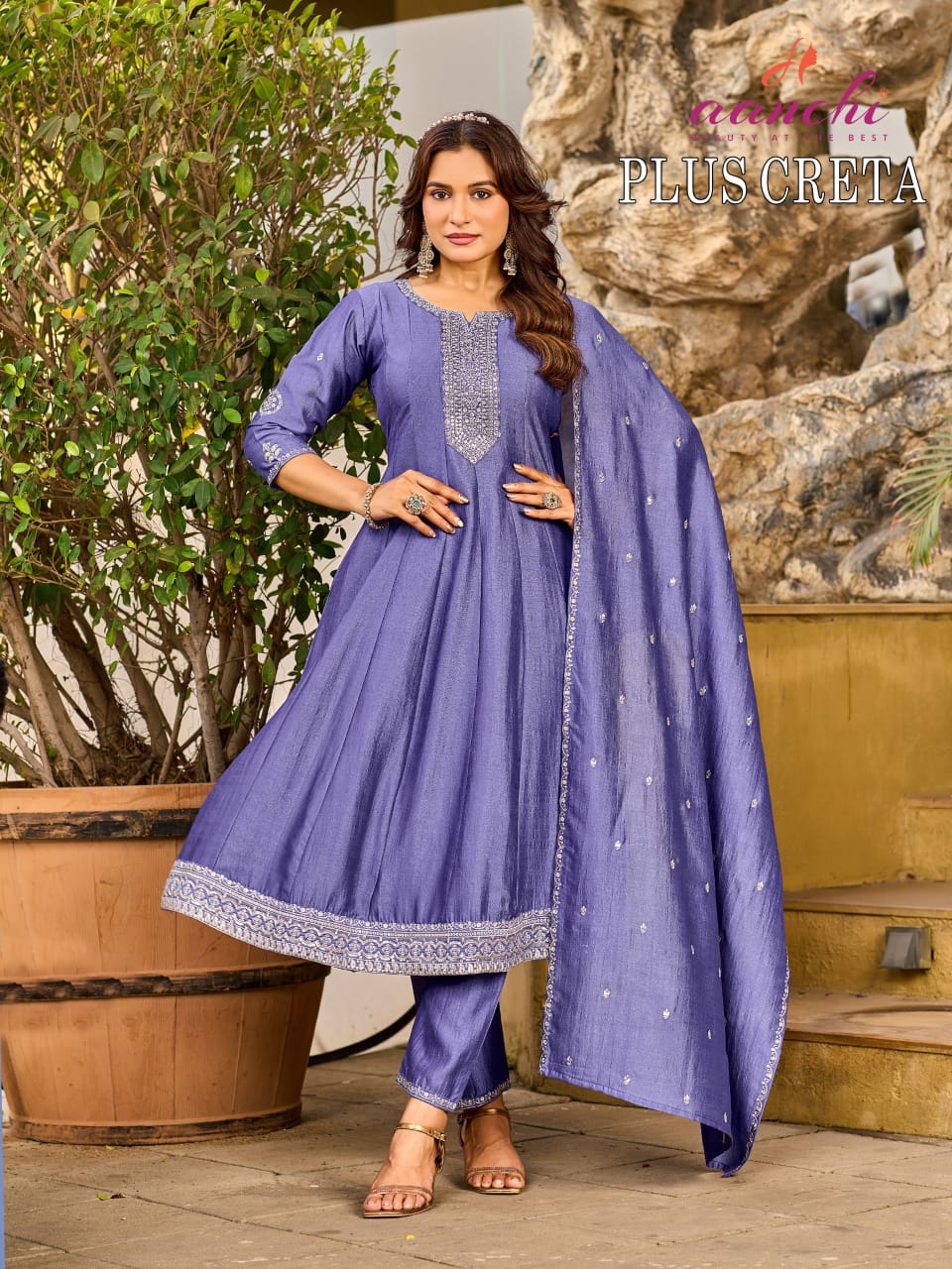 Plus Creta Aanchi Vichitra Silk Readymade Anarkali Suits Wholesaler India