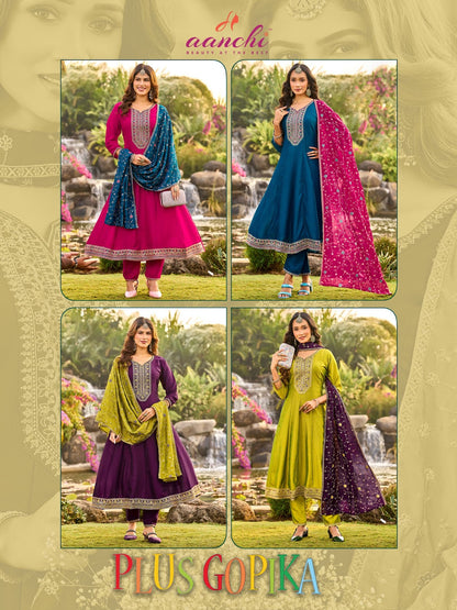 Plus Gopika Aanchi Vichitra Silk Readymade Anarkali Suits Wholesaler Gujarat